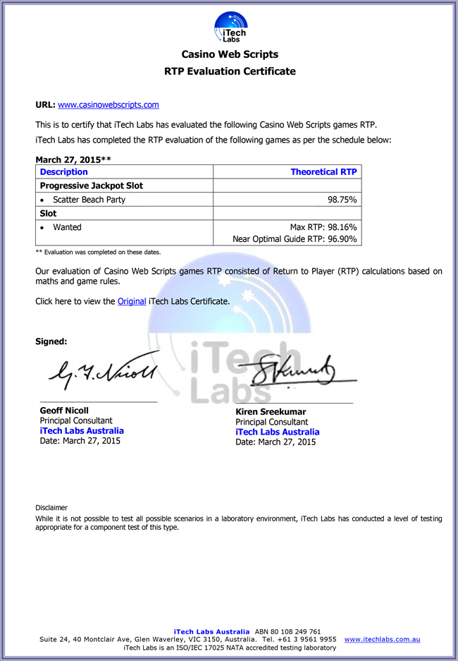 CasinoWebScripts Games Certification from iTech Labs CasinoWebScripts Games Certification from iTech Labs