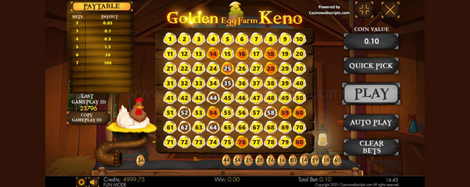 golden egg farm keno