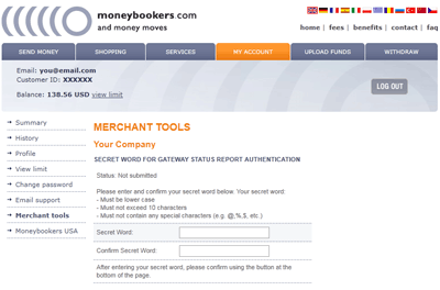 Getting started with MoneyBookers