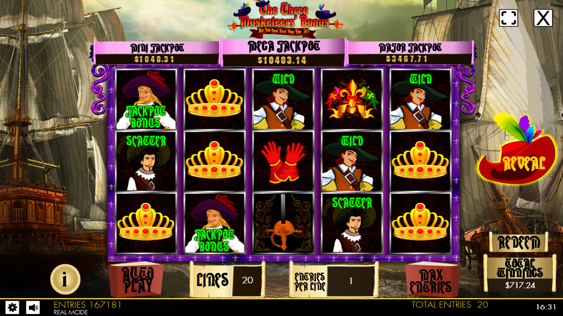 The Three Musketeers Bonus - All for One and One for All HTML5 Mobile and PC Preview Pic Main Screen 1