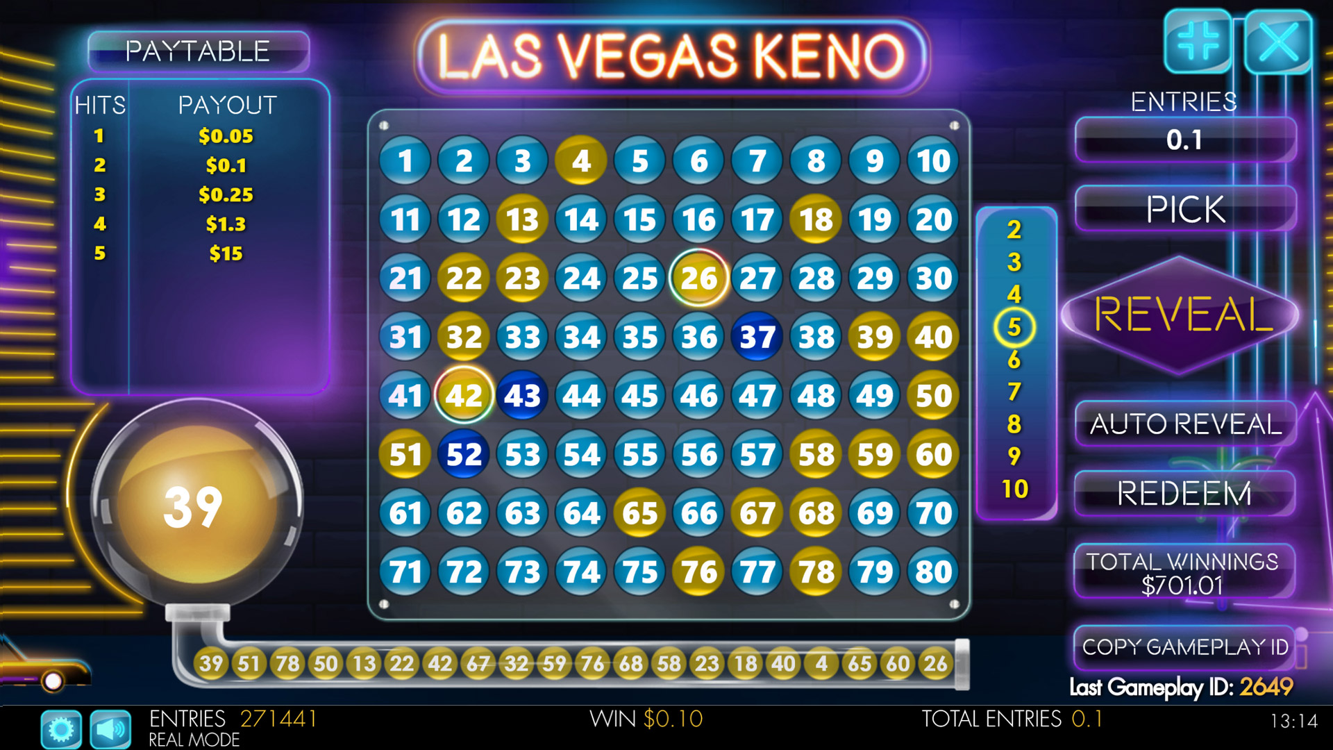 Las Vegas Keno 80 Mobile and PC Preview Pic Main Screen 1