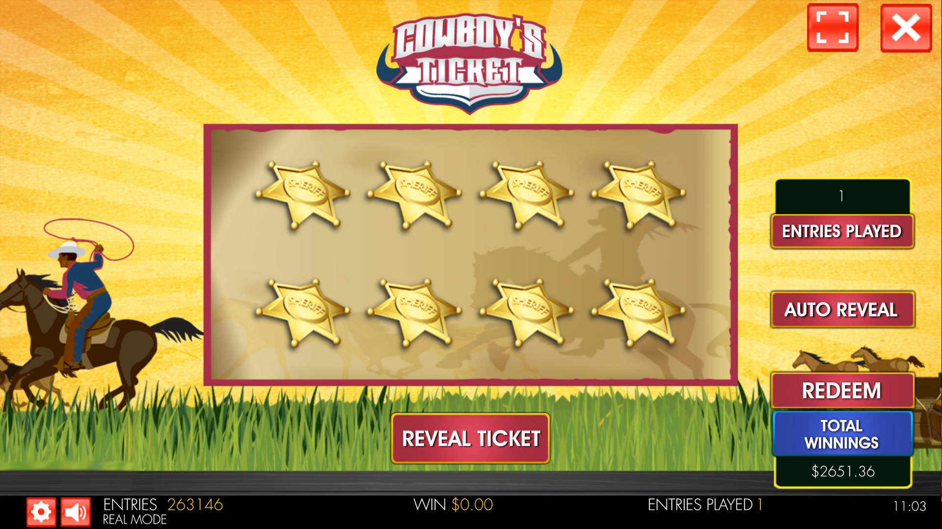 Cowboy Ticket Scratch Card Mobile and PC Preview Pic Main Screen 1