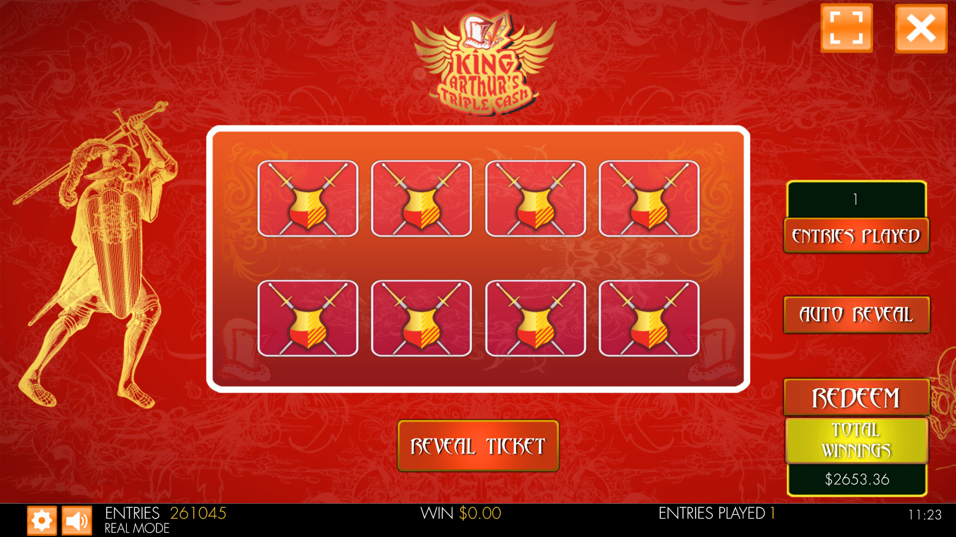 King Arthur Triple Cash Scratch Card Mobile and PC Preview Pic Main Screen 1