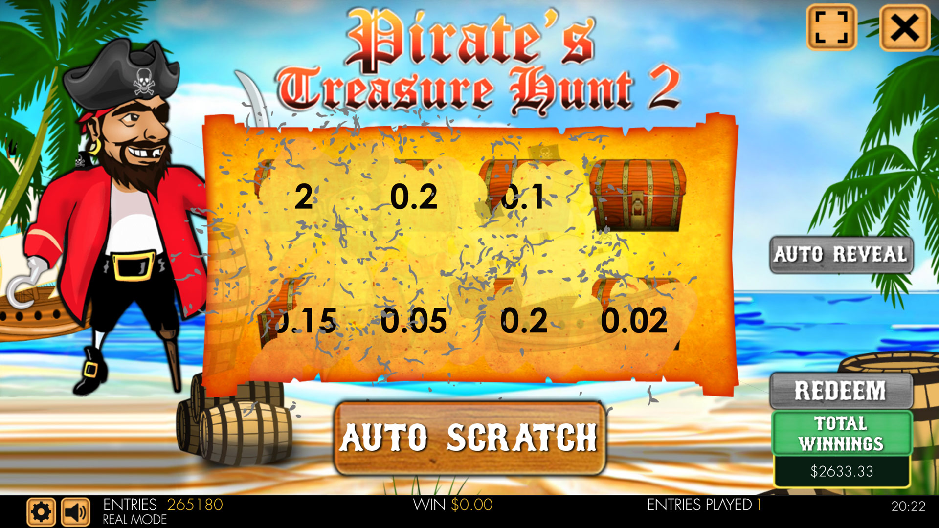 Pirate's Treasure Hunt 2 Scratch Mobile and PC Preview Pic Main Screen 1